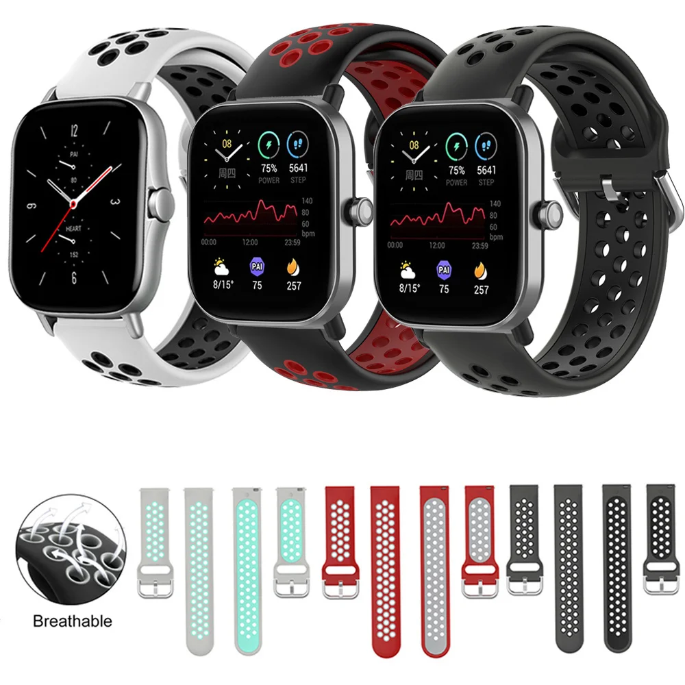 20mm silicone pulseira de relógio para amazfit gts 4 mini cinta para amazfit gts/2e/gts 2/gts 3 cinta para amazfit bip/u/u pro