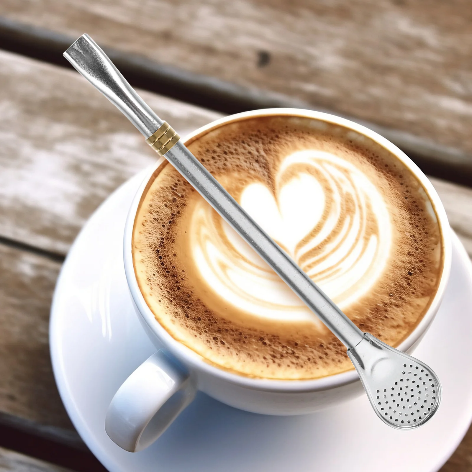 

5Pcs Stainless Steel Straw Spoon Flat Mouth Design Easy to Hollow Out Coffee Tea Filter Swizzle Sticks