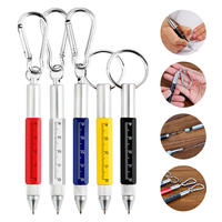 6 in 1 Metal Pen Tool with Hook Multifunctional Screw Bits Scale Ruler Ballpoint Pen Outdoor Portable Alloy Pen Tools