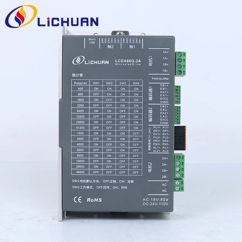 Lichuan Nema34 2-Axis Closed-Loop Stepper Driver AC24V-80V 8A For Nema 34 Closed Loop Stepper Motors LCDA86G-2A