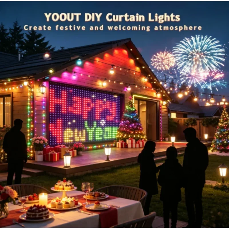 400個のledを使用したスマートフェアリーカーテン型ledストリングライト。bluetoothアプリで制御可能。クリスマス、結婚式、パーティーの装飾や、diyの写真展示に最適。