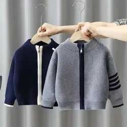 Children's Sweater Cardigan 2024 Spring and Autumn Knitwear New Teenage Boys Fashion Western Style Cardigan Coat