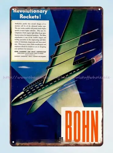 tin signs 1944 rocket plane Bohn ad Arthur Radebaugh futurist artist tin sign