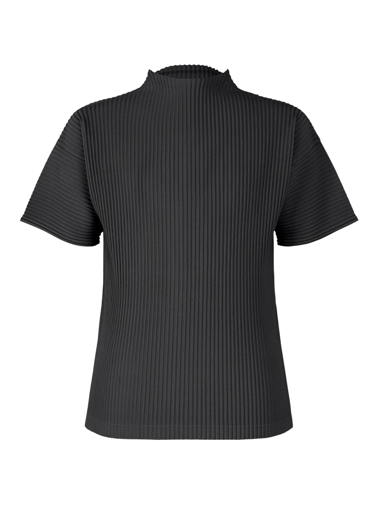 2024 Miyake Pleated Clothes Man Short Sleeve T-Shirt Fashion Black Turtleneck Top