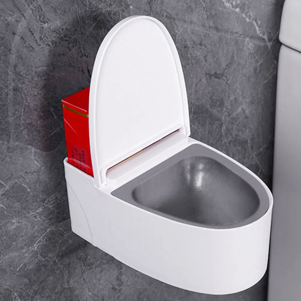 

2Pcs WallMounted Smoke Ashtray With Wall Mount Ashtray Lid Bathroom Mini StainlessSteel White NoHole Practical