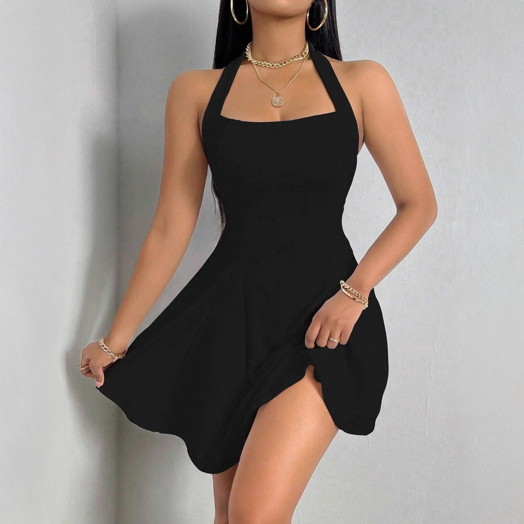 Sexy Women Bodycon Backless Halter Neck A Line Mini Dress Summer Party Clubwear
