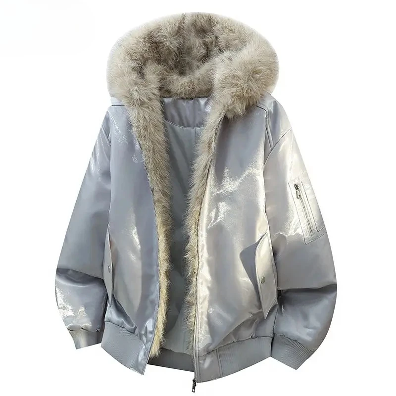 

Блестящее пальто 2026, новая верхняя одежда, толстое теплое пальто с капюшоном, модная и стильная куртка на хлопковой подкладке для мужчин, осенние и зимние парки