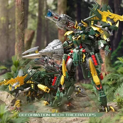 F5-A0008 Mech Series 2-in-1 No need to disassemble Triceratops Mech Transforming Mech children's birthday building block toy