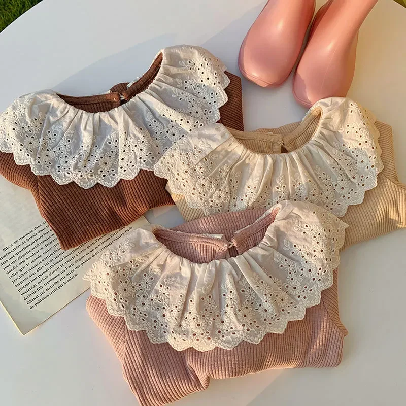 

Girls Undershirt Autumn and Winter New Fashionable Lace Collar Korean Style Thick Girls Solid Color Casual Sweet Girls Sweater