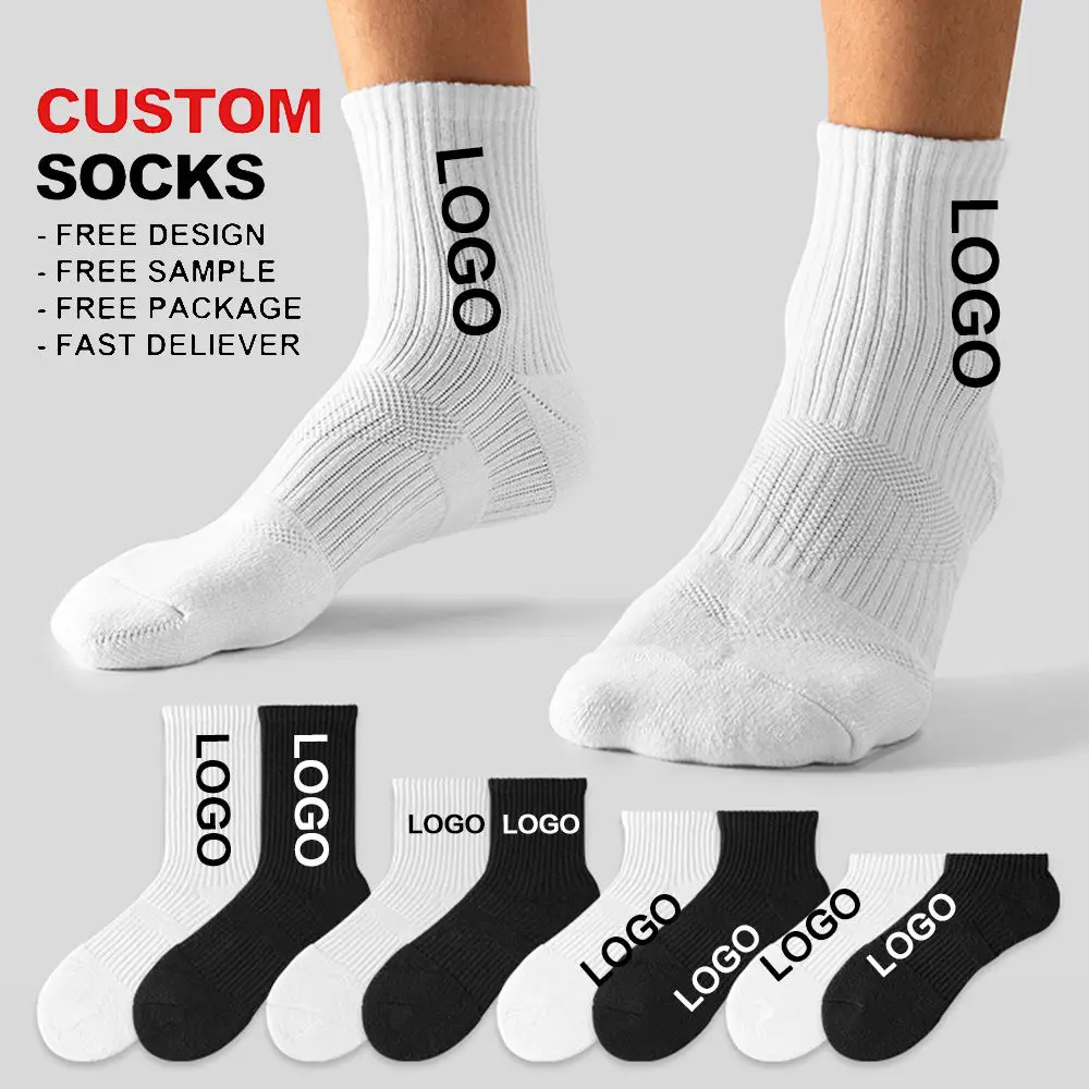 5 pairs Custom Logo No MOQ Design Own Funny Embroidery Jacquard Mens Cycling Sports Cotton Crew Socks Unisex