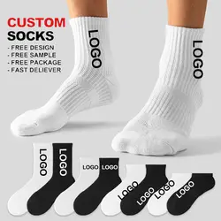 5 pairs Custom Logo No MOQ Design Own Funny Embroidery Jacquard Mens Cycling Sports Cotton Crew Socks Unisex