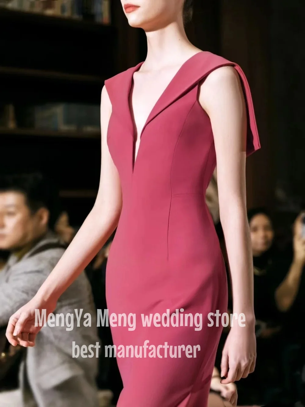 ZHUISHU Fashion Sexy Grand Deep V Neck Evening Gown Winged Shoulder Long Small Train Ball Gown Hot Pink Customized Formal Dress