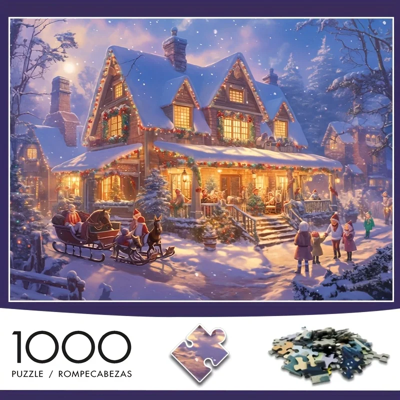 

1000pcs Enchanting Winter Village Scene Puzzle - 70.0x50.01cm, Premium Thick & Durable Cardboard, Intermediate Challenge, Port