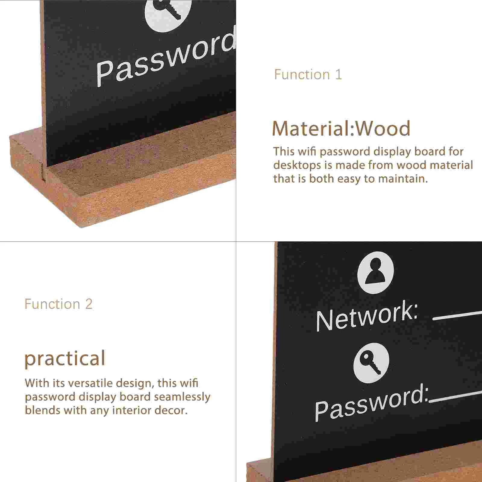 Wi-Fi黒板アカウントとパスワードサイン、木製デスク、ホテルの家のアクセサリー、ワイヤレスネットワーク