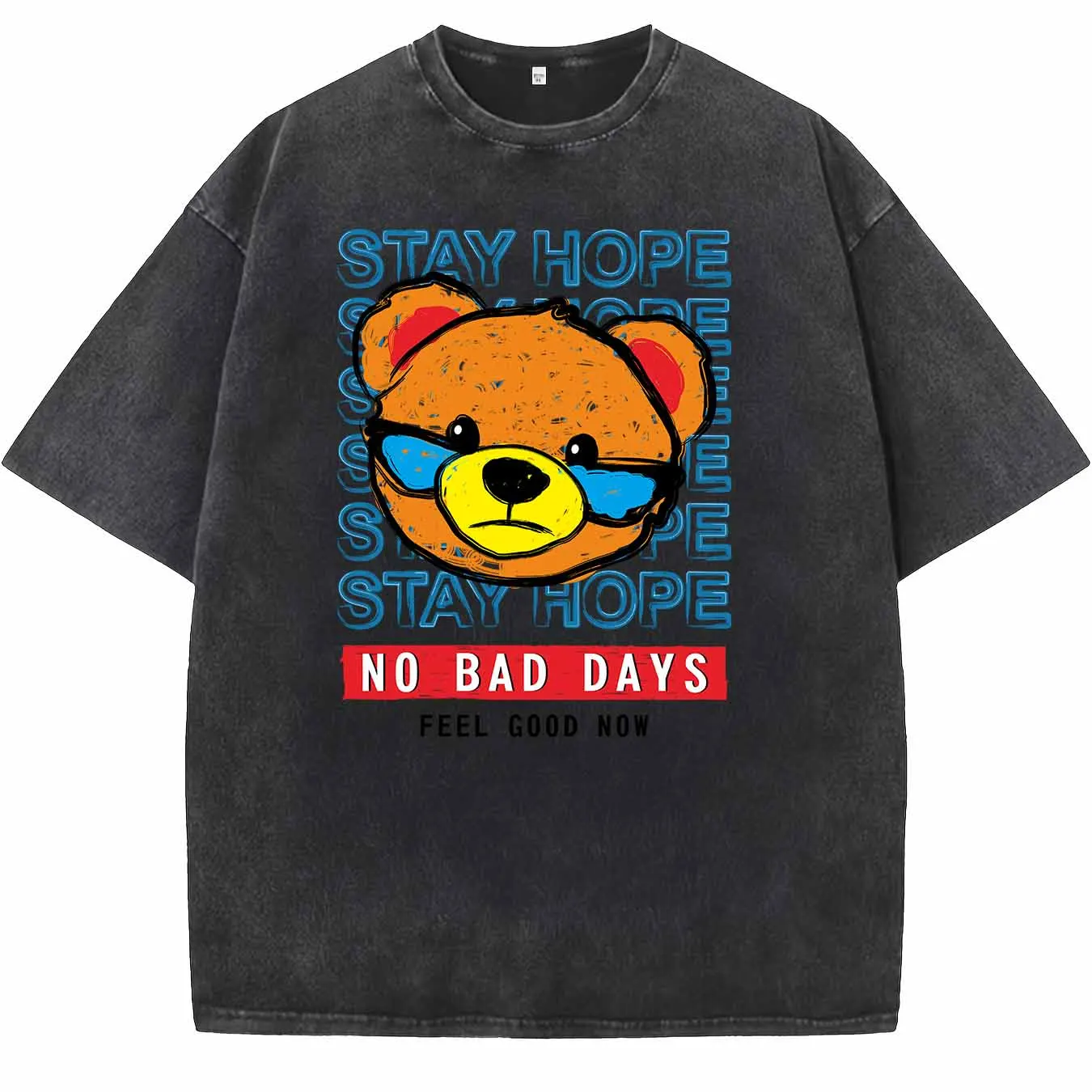 

Мужская летняя хлопковая футболка с графическим принтом Bear No Bad Days, уличный и городской стиль, круглый вырез, короткий рукав, слегка эластичная.