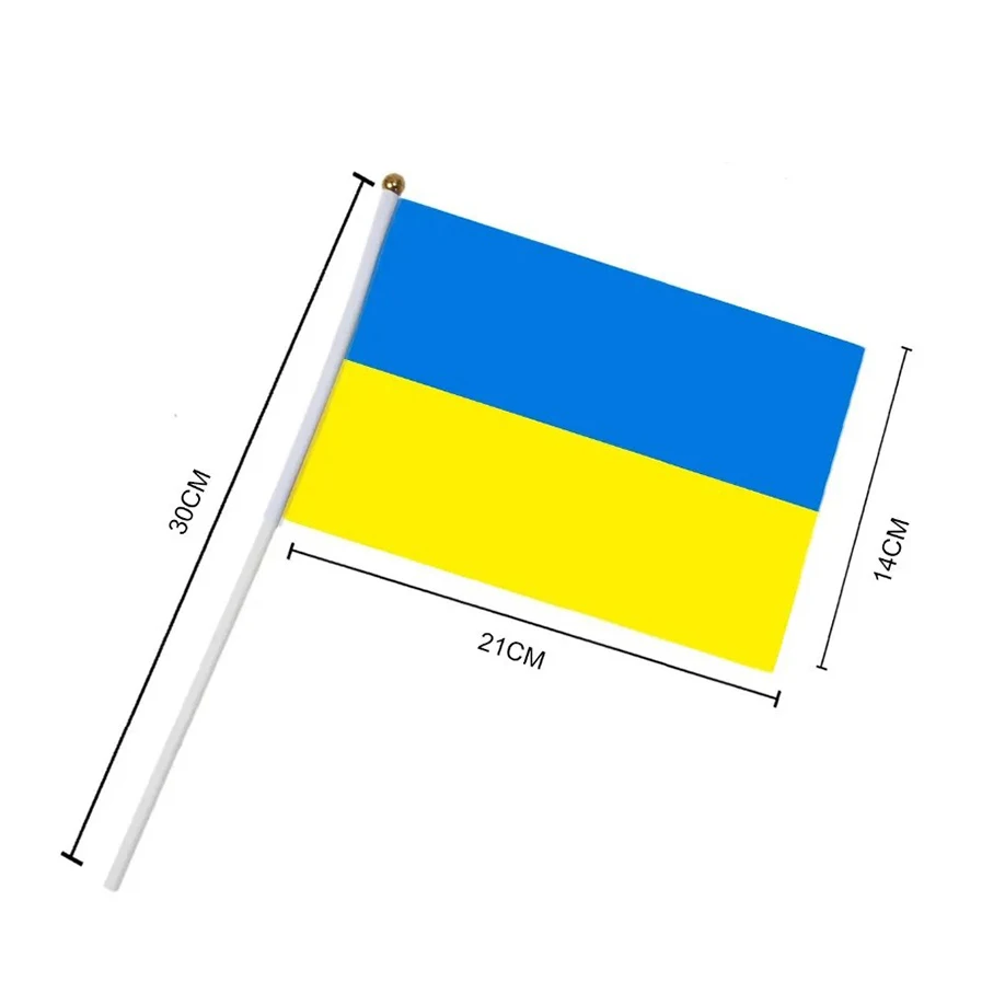 14*21cm Ukraine Hand Flag UA Ukrainian National Hand Held Waving Small Flag World European Countries Desk Decor Gifts