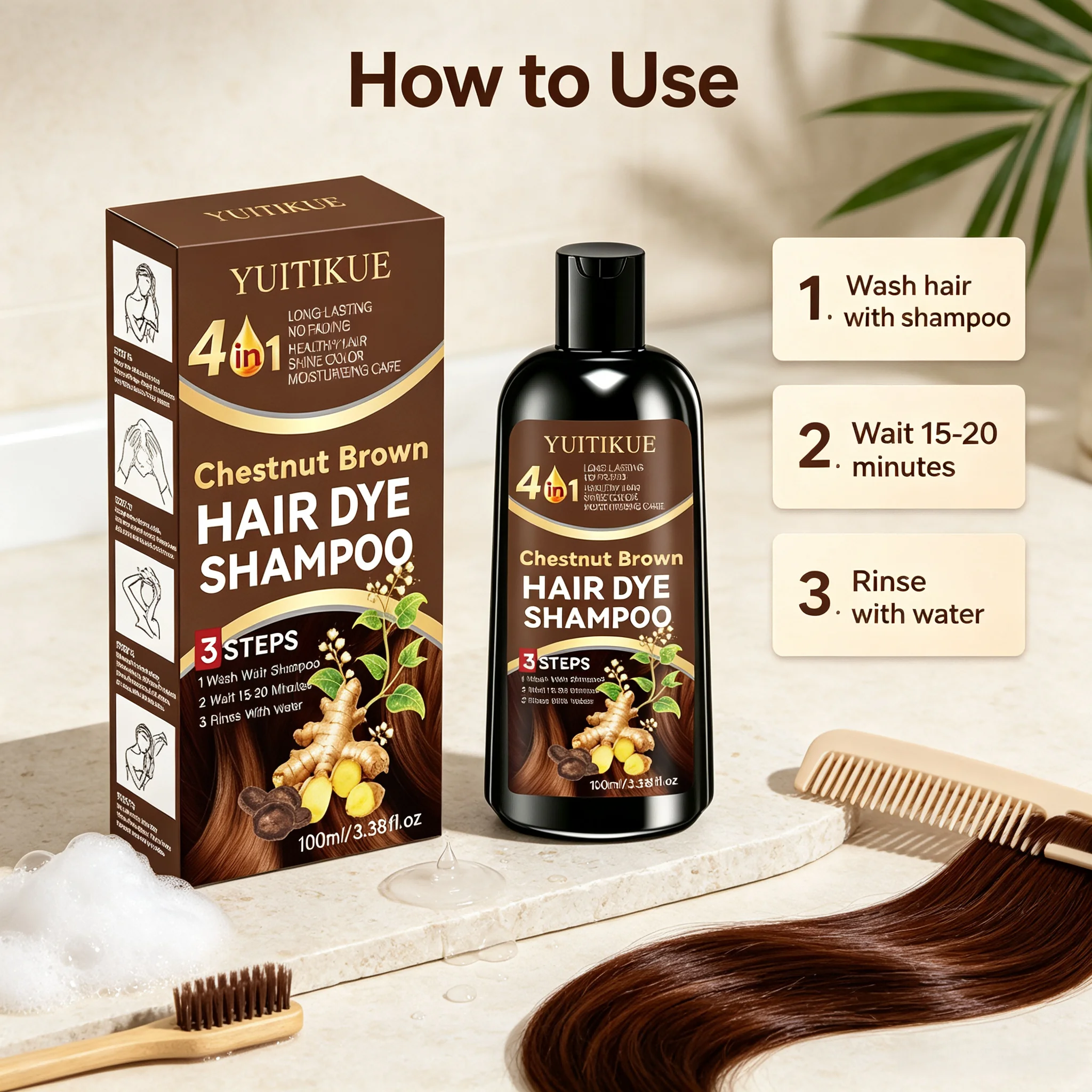 Hair Care Steps - YUITIKUE Shampoing colorant pour cheveux brun