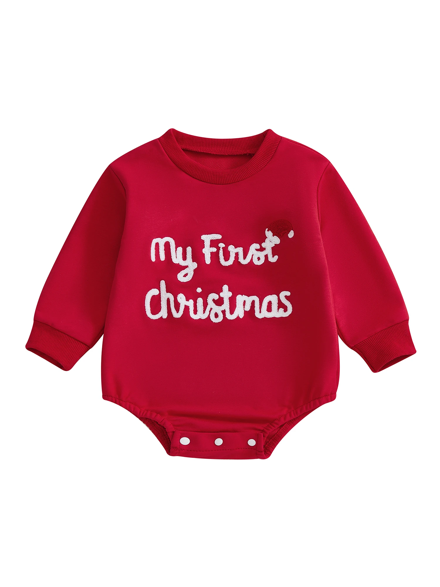 

Cute Newborn Unisex Romper with Festive Holiday Embroidery Cozy Crew Neck Long Sleeve for Baby Boy or Girl