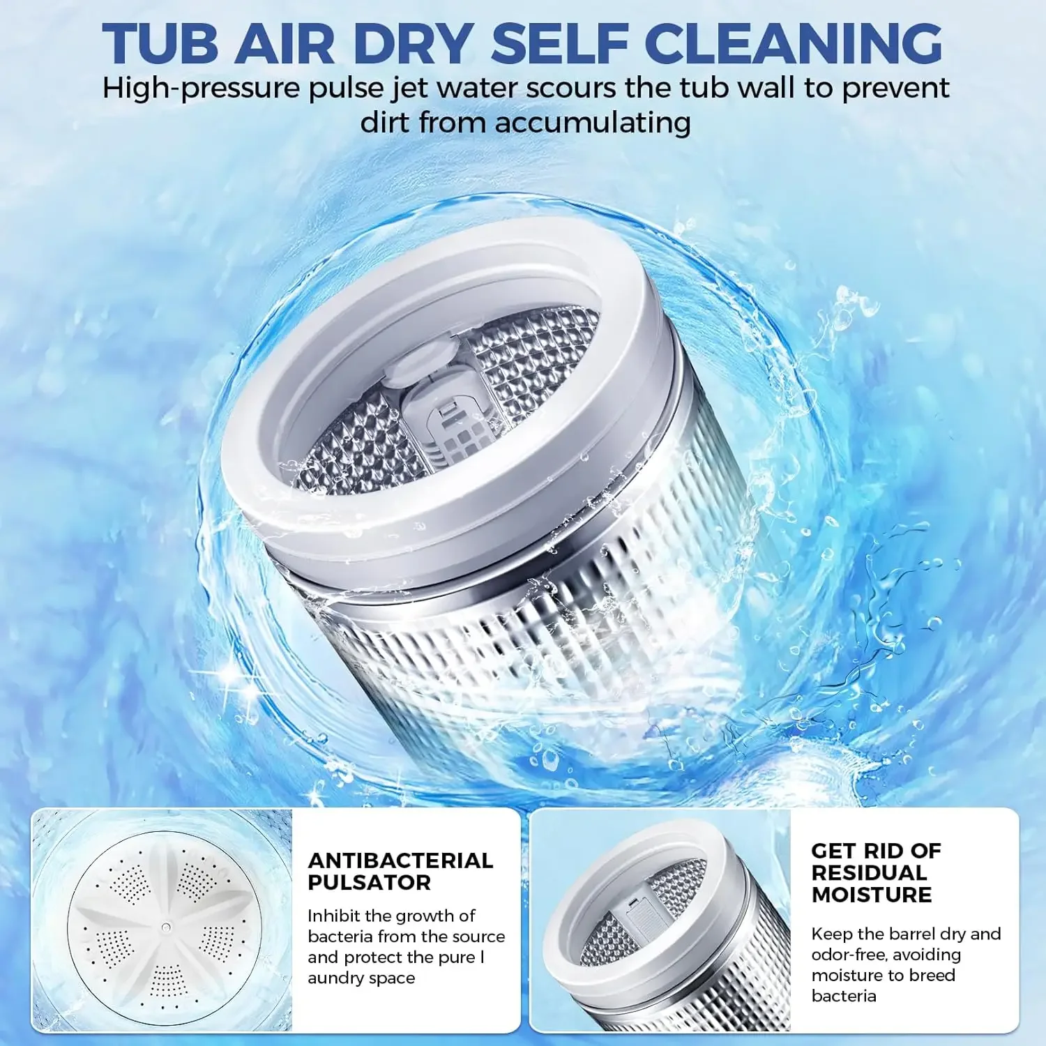 Portable Washing Machine, 17.8Lbs Capacity Full-Automatic Portable Washer, 2.4Cu.ft Washer and Dryer Combo with Drain Pump, 10 P