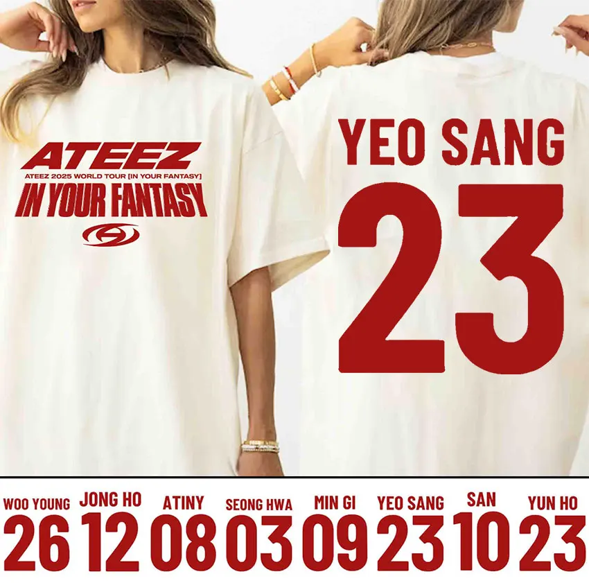 

Ateez 2025 World Tour in Your Fantasy Double Sided T Shirts Men Women High Quality Kpop Hip Hop Pop Music Clothing T-shirts Tops