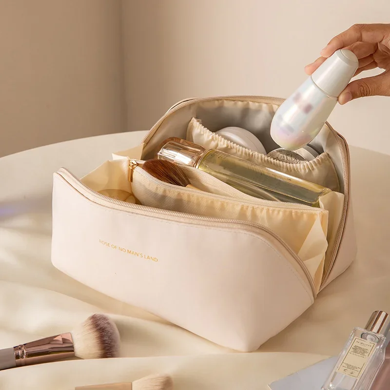 1PC Large Capacity Waterproof Makeup Zipper Pouch Portable Toiletry Wash Bag with Divider Handle and Organizer Function
