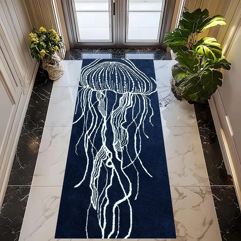 Nordic Simple Jellyfish Floor Runner Rug Coastal Non Slip Indoor Carpet Mat Home Decoration for Hallway Living Room Area Rug