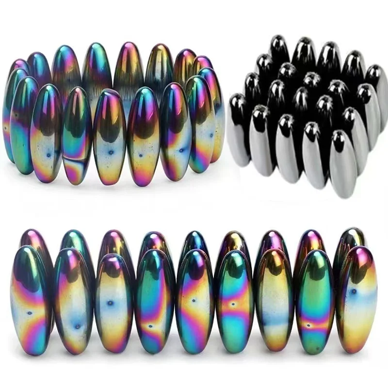Multi-size Colorful Black Hematite Magnetic Rugby Ball Tumbled Palm Stones Oval Ferrite Bead Stress Relief DIY Home Crafts Decor