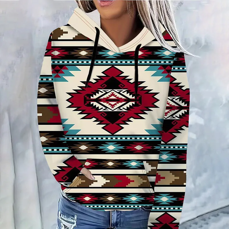 

Fashion Printed Long Sleeve Women's Sweatshirt Vintage Tribal Style Hoodies Autumn Winter Casual Sweatshirts Female Pullover