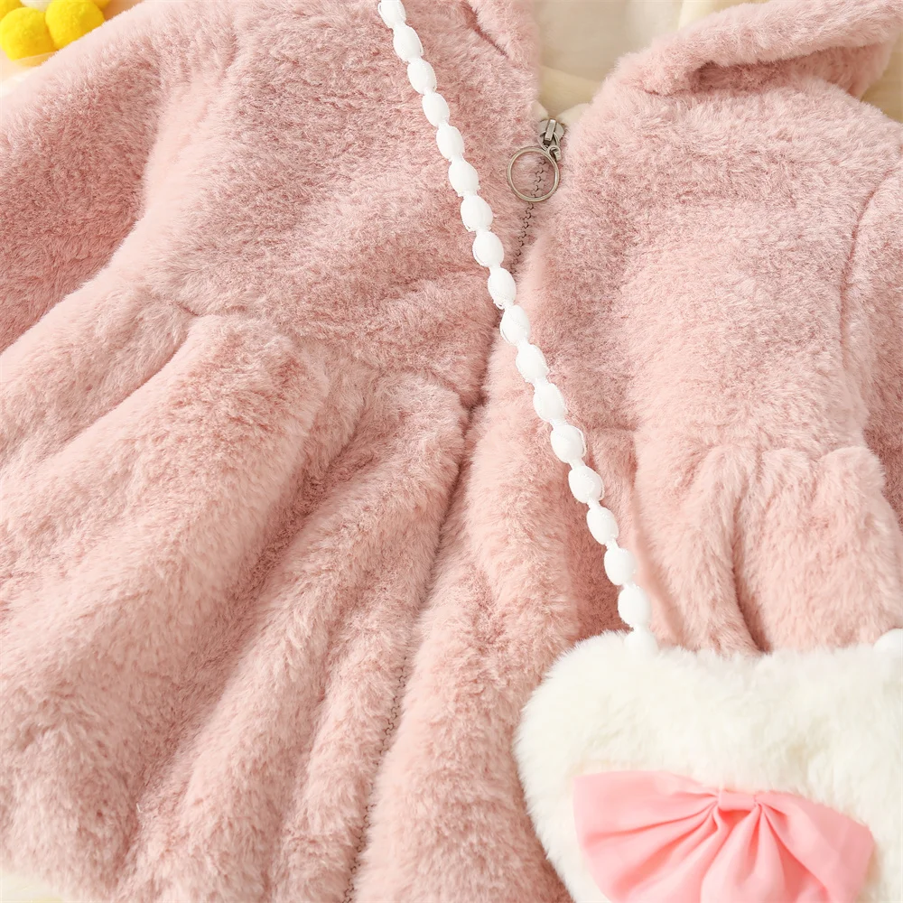 Winter Newborn Girls Long Sleeve Fur Cotton Coat Hooded Thickened Baby Coat Children\'s Fashion Baby Clothing Free Bag