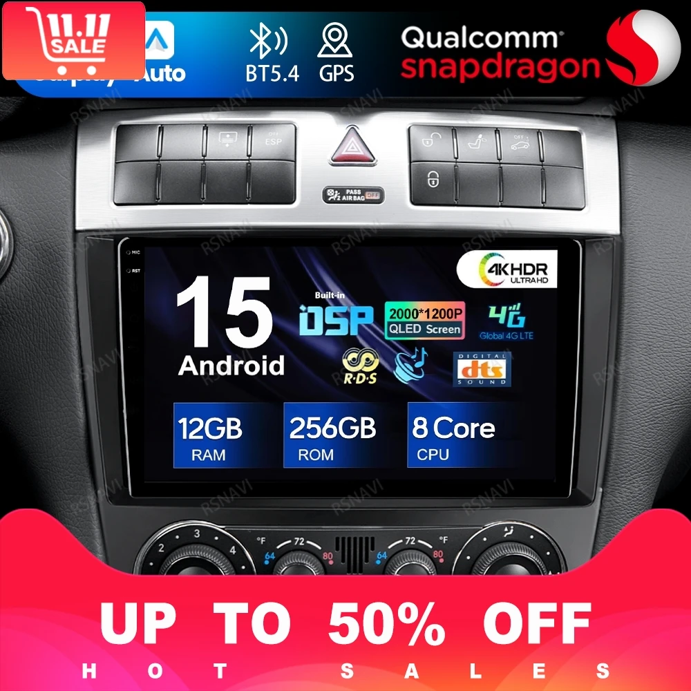 أندرويد 15 لبنز W203 W209 C180 C200 C220 C230 DSP 4G LTE BT رئيس وحدة DVD Autoradio اللاسلكية Carplay السيارات الملاحة ستيريو