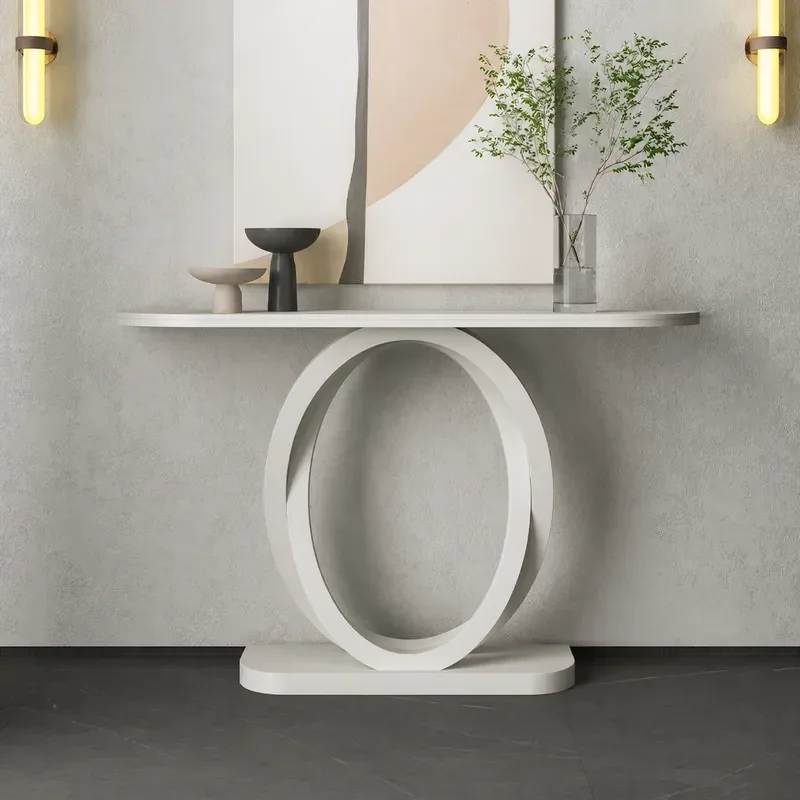 Nordic Milk White Entryway Console Table Italian Light Luxury Rock Slab Multi Partition Wall Mounted Cream Style Home Decor