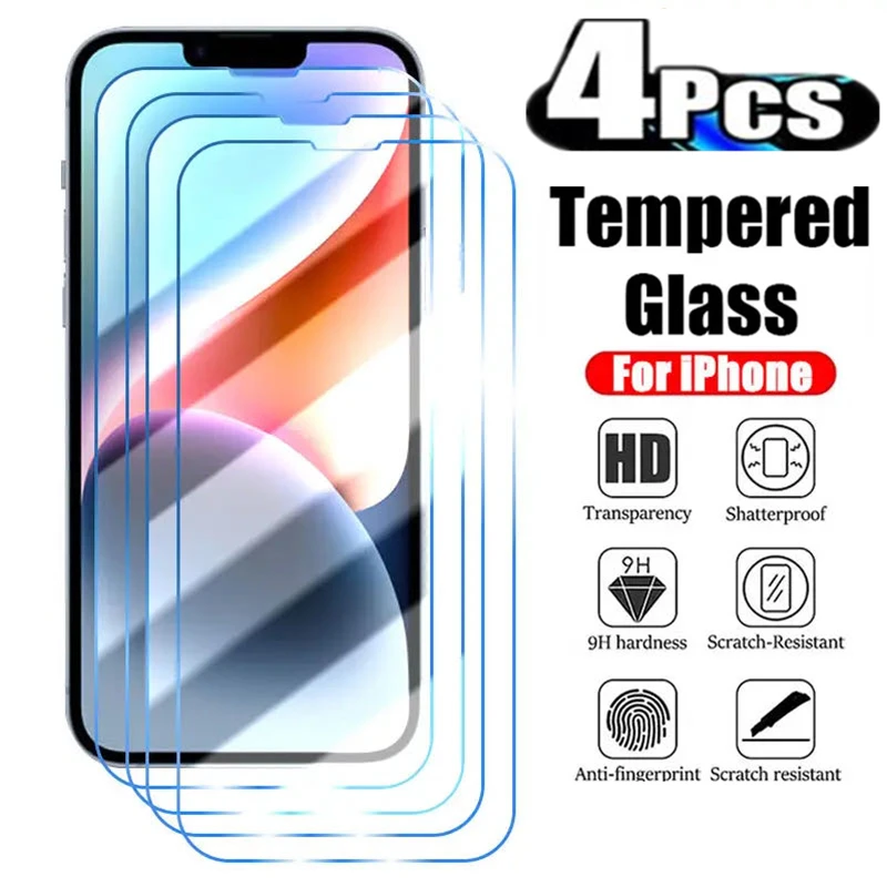 4PCS Screen Protector for iPhone 15 14 13 12 11 Pro Max Mini Protective Glass for iPhone X XR XS Max 14 15 Plus  Glass