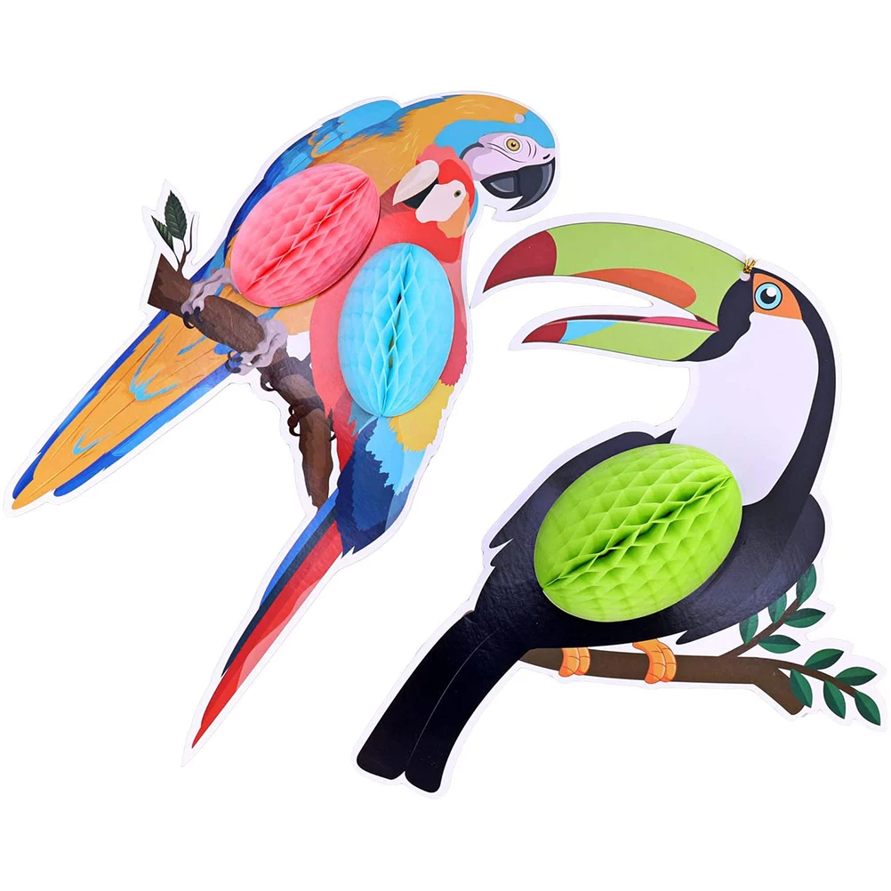 F5 6pcs/Set Paper Hanging Parrot Decoration Tropical Party Decoration Summer Party Garden Birthday Wedding Decor Window Decor