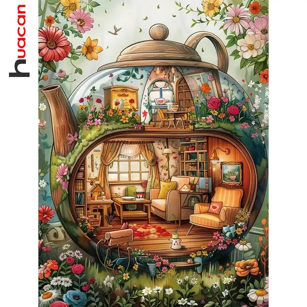 Huacan Diy Diamond Painting Landscape House New Collection 5d Drill Mosaic Flower Home Decor Rhinestones