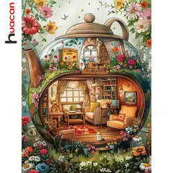 Huacan Diy Diamond Painting Landscape House New Collection 5d Drill Mosaic Flower Home Decor Rhinestones