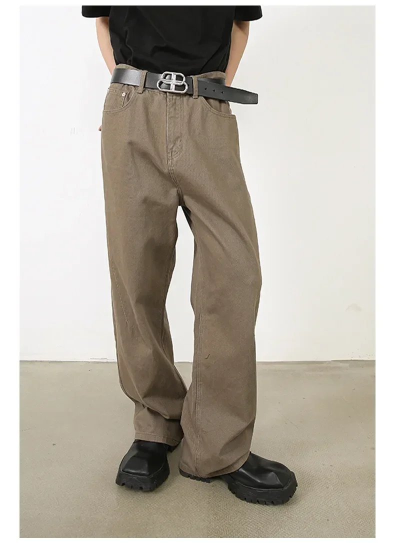 กางเกงยีนส์ผู้ชาย DENIM กางเกงความยาวกางเกงสบายๆหลวมตรงกางเกงเรียบง่ายเอวสูง Splice ฤดูใบไม้ร่วงฤดูหนาว Jean