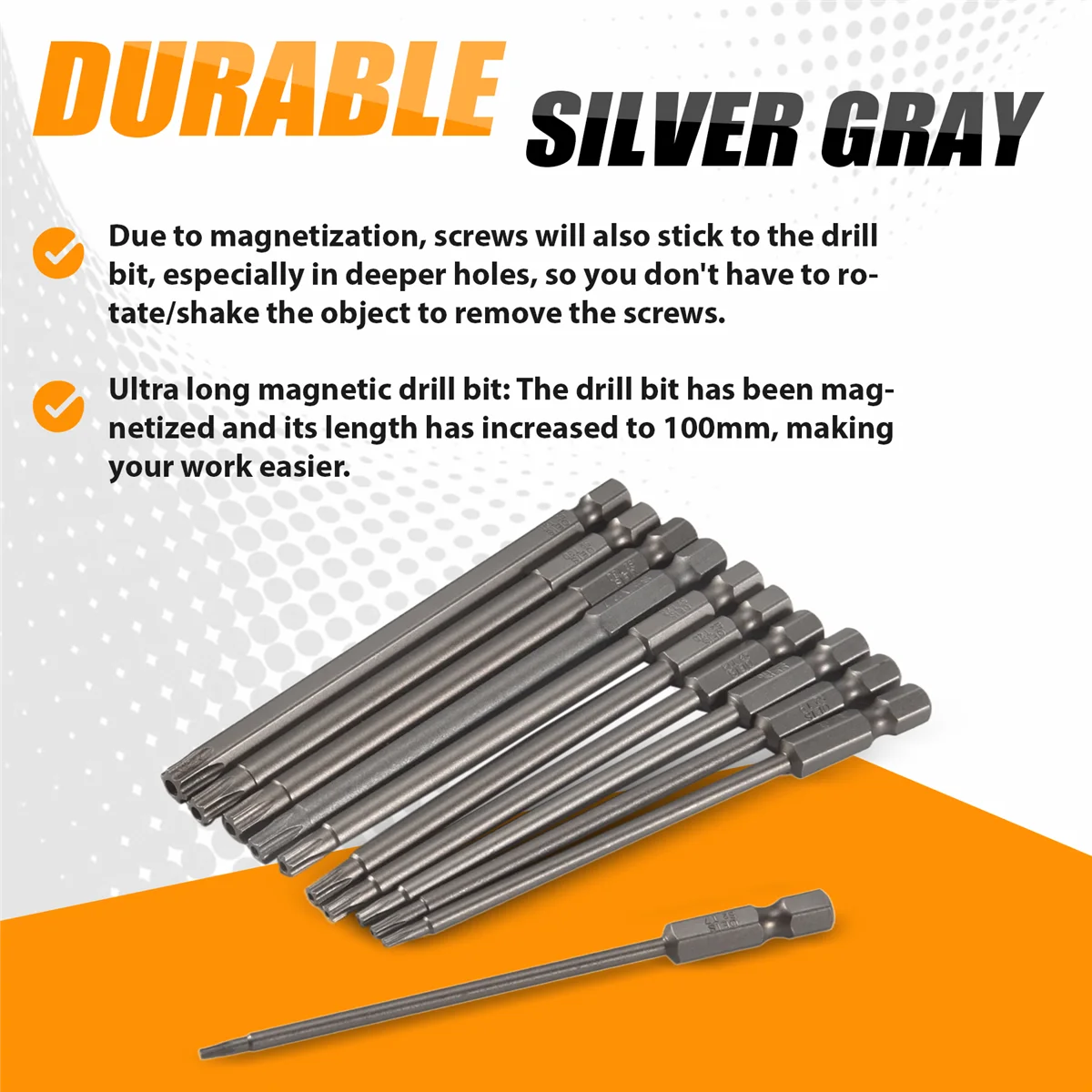 ロングトルクスドライバービットセット、磁気トルクスビットセット、T6-T401、4インチヘックス、100mm、13個