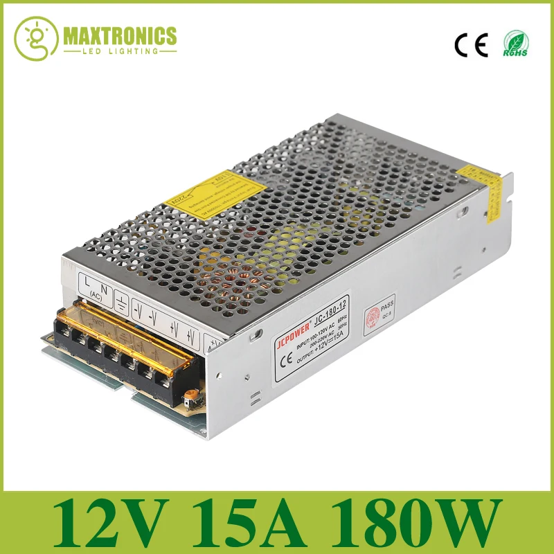 

New Version Best quality 12V 15A 180W Switching Power Supply Driver for LED Strip AC 110-240V Input to DC 12V Free shipping