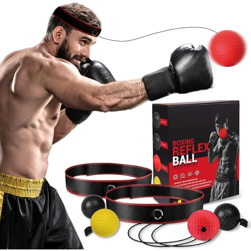 

Boxing Reflex Ball Headband Set - Includes 4 Different Balls and 2 Adjustable Headbands for Beginner Proficiency Improvement, Gr