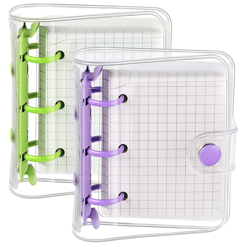 2 juegos de Mini cubiertas transparentes para carpetas de 3 anillas con carpeta, bolsa de papel interior, carpeta con cierre de cuaderno de PVC suave transparente