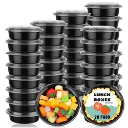 20PCS/SET Reusable Meal Prep Container Microwave Safe Round Food Storage Container with Lid Disposable Plastic Lunch Container