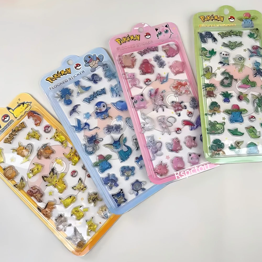 

4pcs Cartoon Pokemon Pikachu Relief Stickers Cute Pet Elf Three-dimensional Sticker for Suitcase Helmet Classic Toy Decals Decor