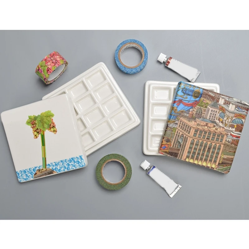 لوحة طلاء سيراميك مكونة من 12 شبكة لطلاء لوحة ألوان مائية من الغواش