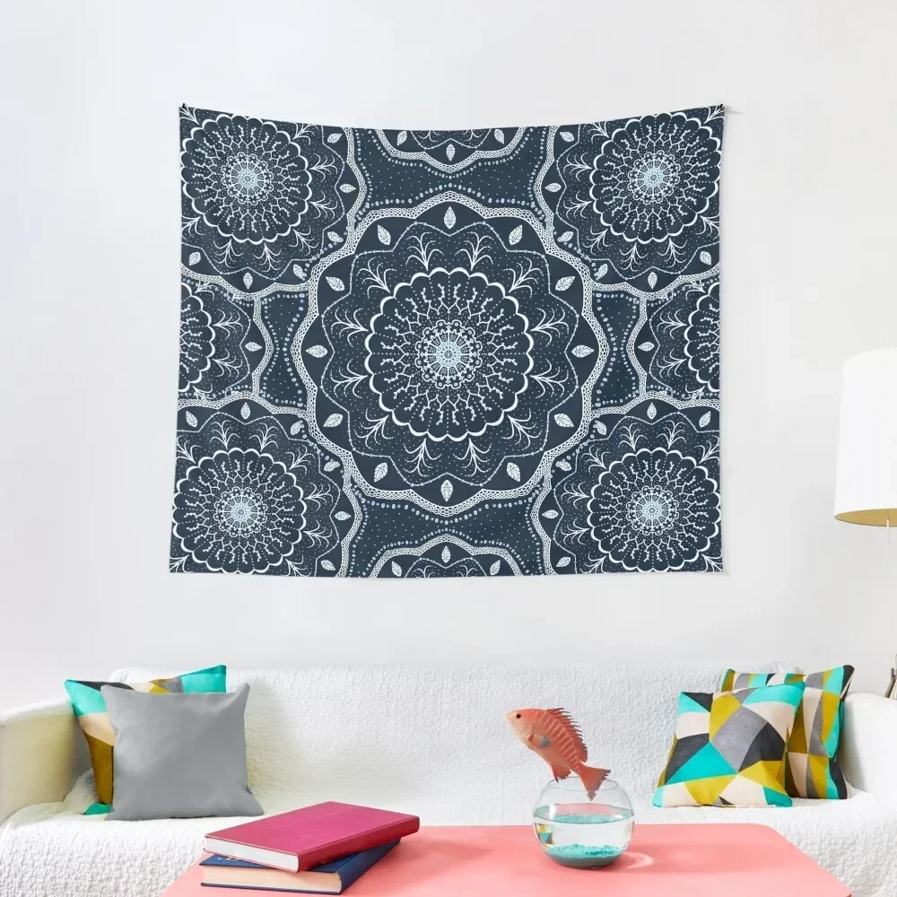 

Black White Blue Mandala Tapestry Home Decor Aesthetic Wall Tapestries Carpet Wall Tapestry