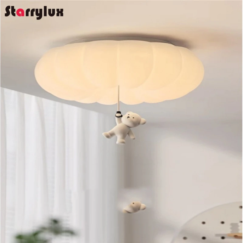 

French Cream Bear Ceiling Light Kids Room Bedroom Eye Protection Nursery Lamp Cute Lighting