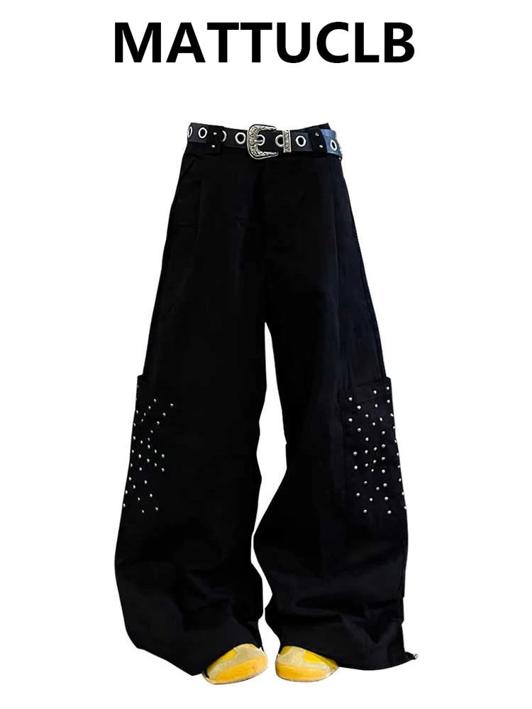 

Женские мешковатые джинсы Dark Academia 2000-х годов Y2k, японские гранж-готические джинсовые брюки-карго, длинные брюки в стиле хип-поп со стразами