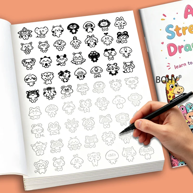 1 Mini Pattern Sketchbook 32 Pages of Themed Sketches Such As Fun Animals/robots/playful Ducklings, Adult Decompression Coloring