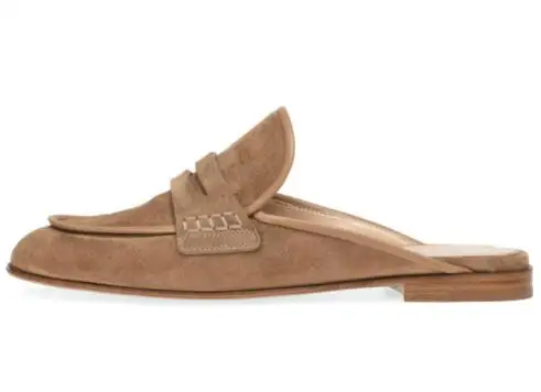 New Tan Suede Black Leather Round Toe Flat Half Slippers Mules Woman Outdoor Leisure Slip On Flat Shoes Loafers Drop Shipping