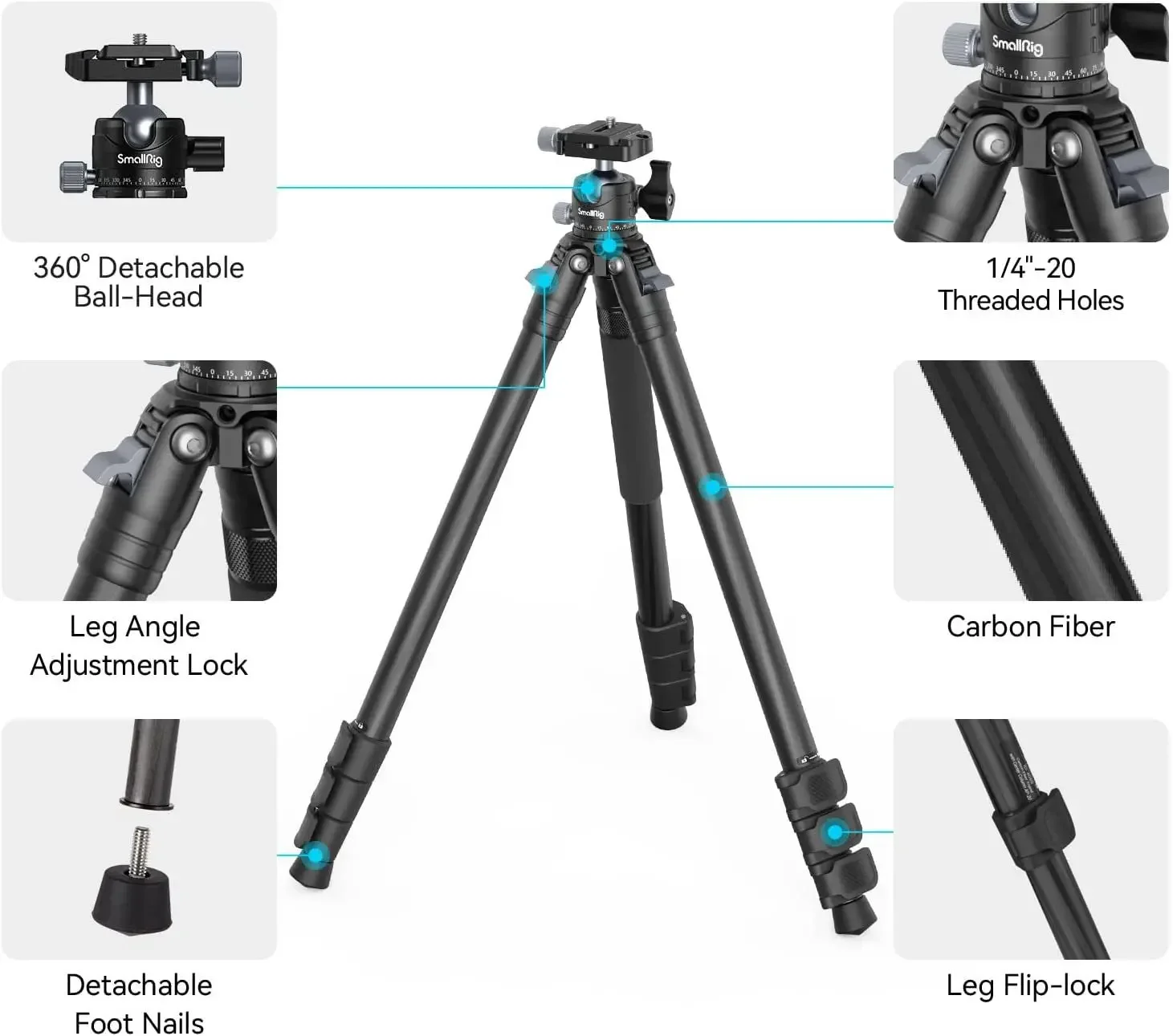 

New Smallrig 54" Lightweight Compact Carbon Fiber Tripod with Detachable Monopod, Load up to 26.5 Lbs/12 Kg -4060