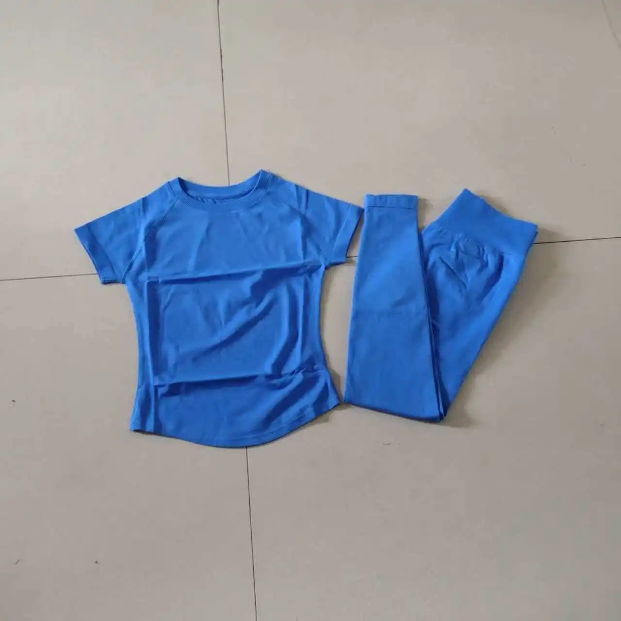 DF--LOGO Women's Two-Piece Summer Casual Short-Sleeved T-Shirt High Waist Trousers Soft Breathable Impact Sports Suit Daily Wear
